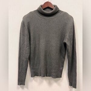 Carlisle Silk Cashmere Blend Charcoal Gray Ribbed Turtleneck Sweater Size Large
